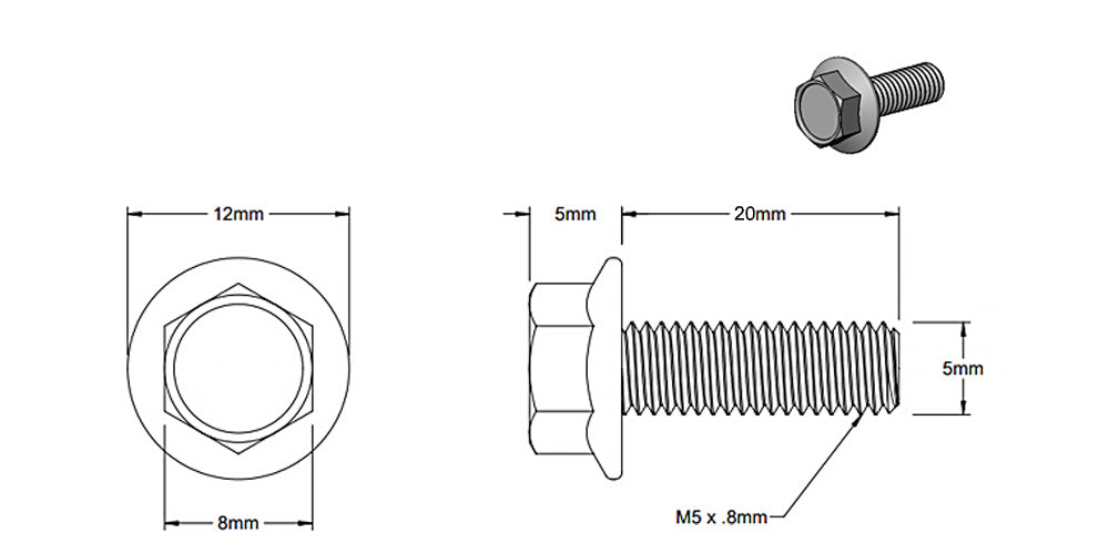 (5 Pack) M5x20mm Silver Hex Flange Screw