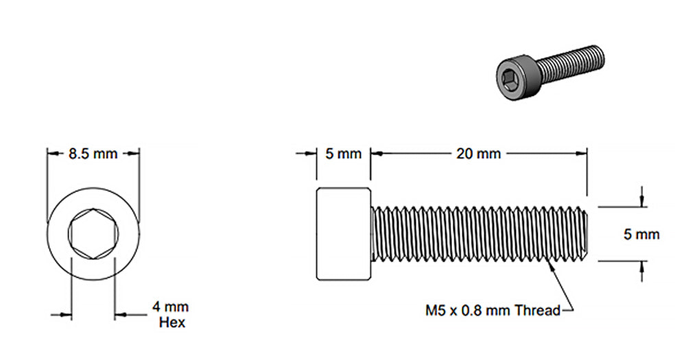 (5 Pack) M5x20mm Socket Screw