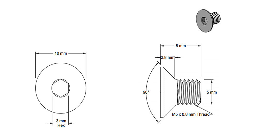 (5 Pack) M5x8mm Silver Flat Head Screw