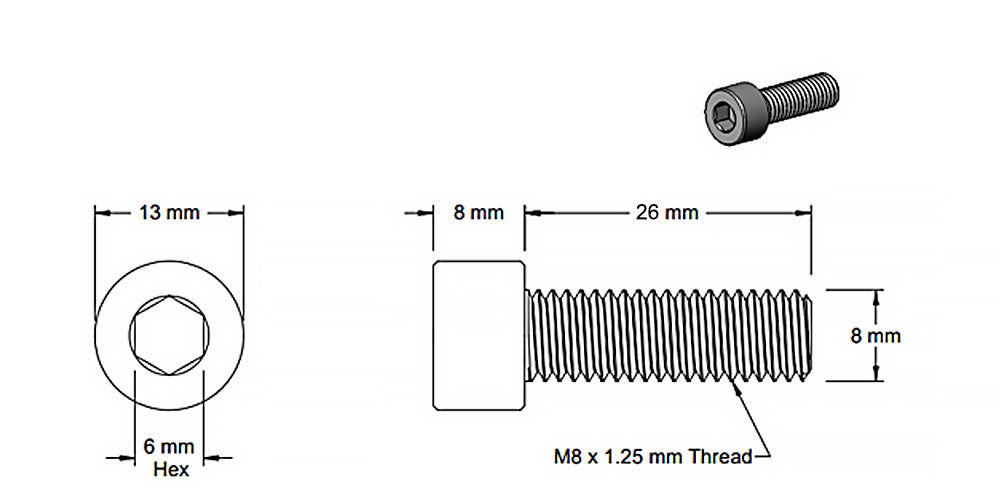 (5 Pack) M8x26mm Silver Socket Screw