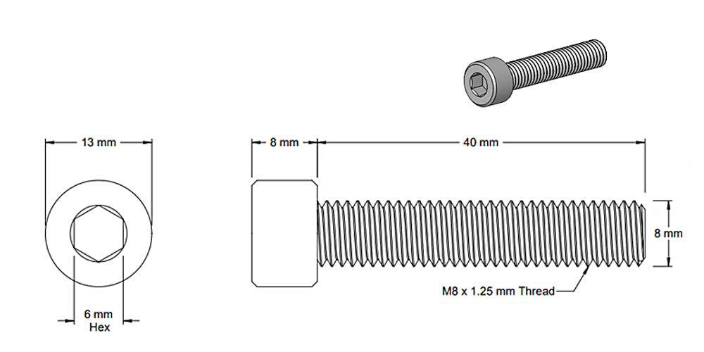 (Paquet de 5) Vis à douille argentées M8x40mm